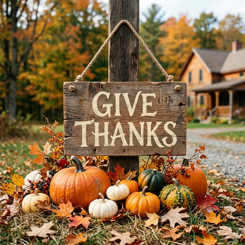 DIY wooden Thanksgiving sign with rustic styling